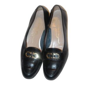 Salvatore Ferragamo Black Leather Loafers  with Gancini Metal Bit - Euro 9B